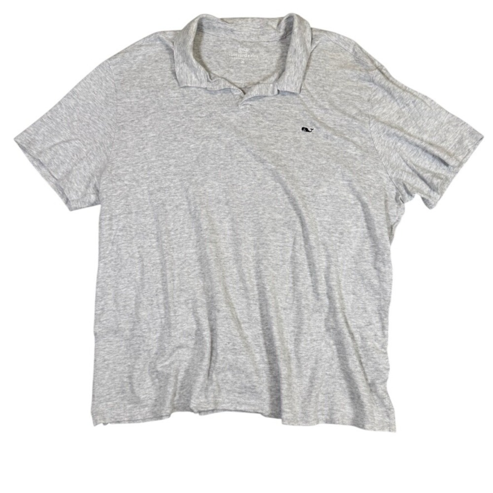Vineyard Vines Mens XL Gray Linen Cotton Blend Short Sleeve Whale Logo Polo